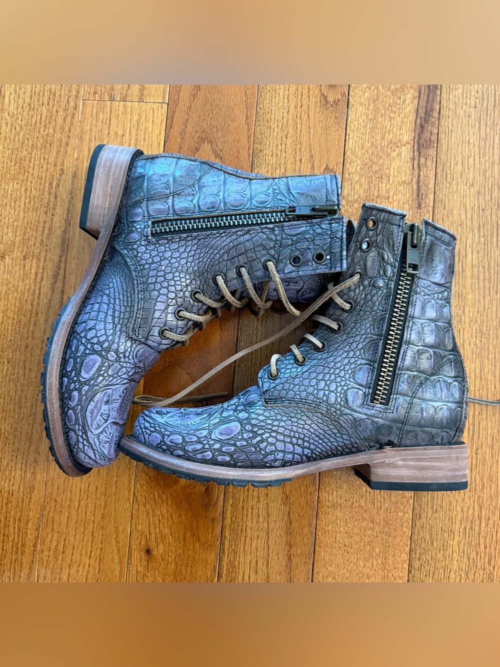 Freebird by Steven Purple Croc-Embossed Manchester Combat Boots